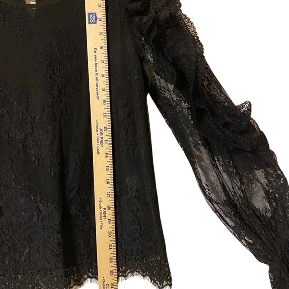 Sweet Rain Women’s Black Floral Lace Ruffle Long Sleeve Top Blouse Shirt Small - Picture 5 of 8